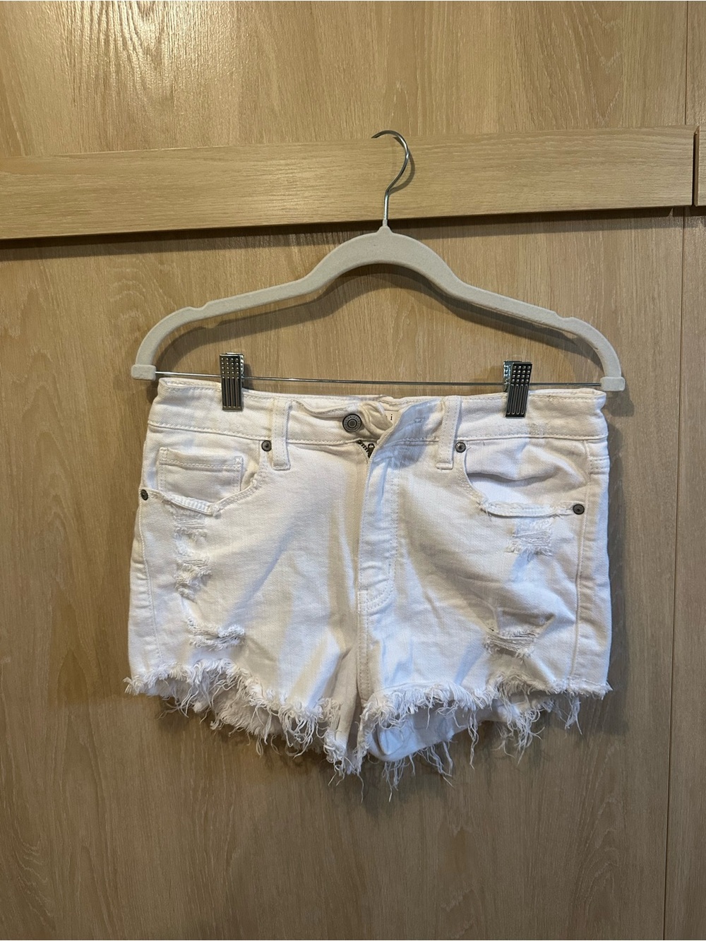 eunina White Distressed Frayed Hem Denim Shorts